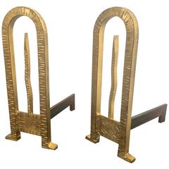 Gold Leaf Wrought Iron Spectacular Pair of Andiron 1