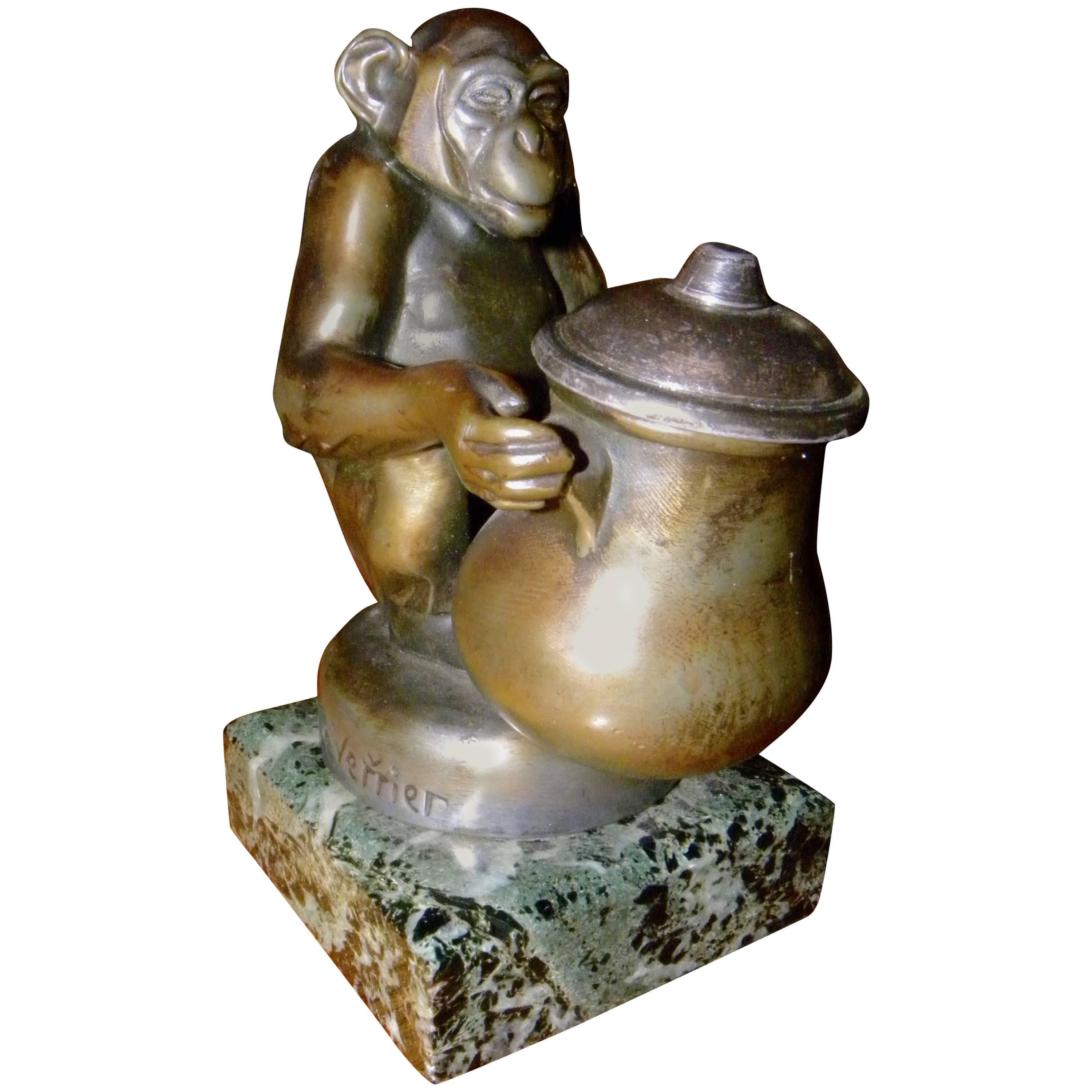 Deco Monkey Inkwell by Max Le Verrier Bou Bou Sculpture