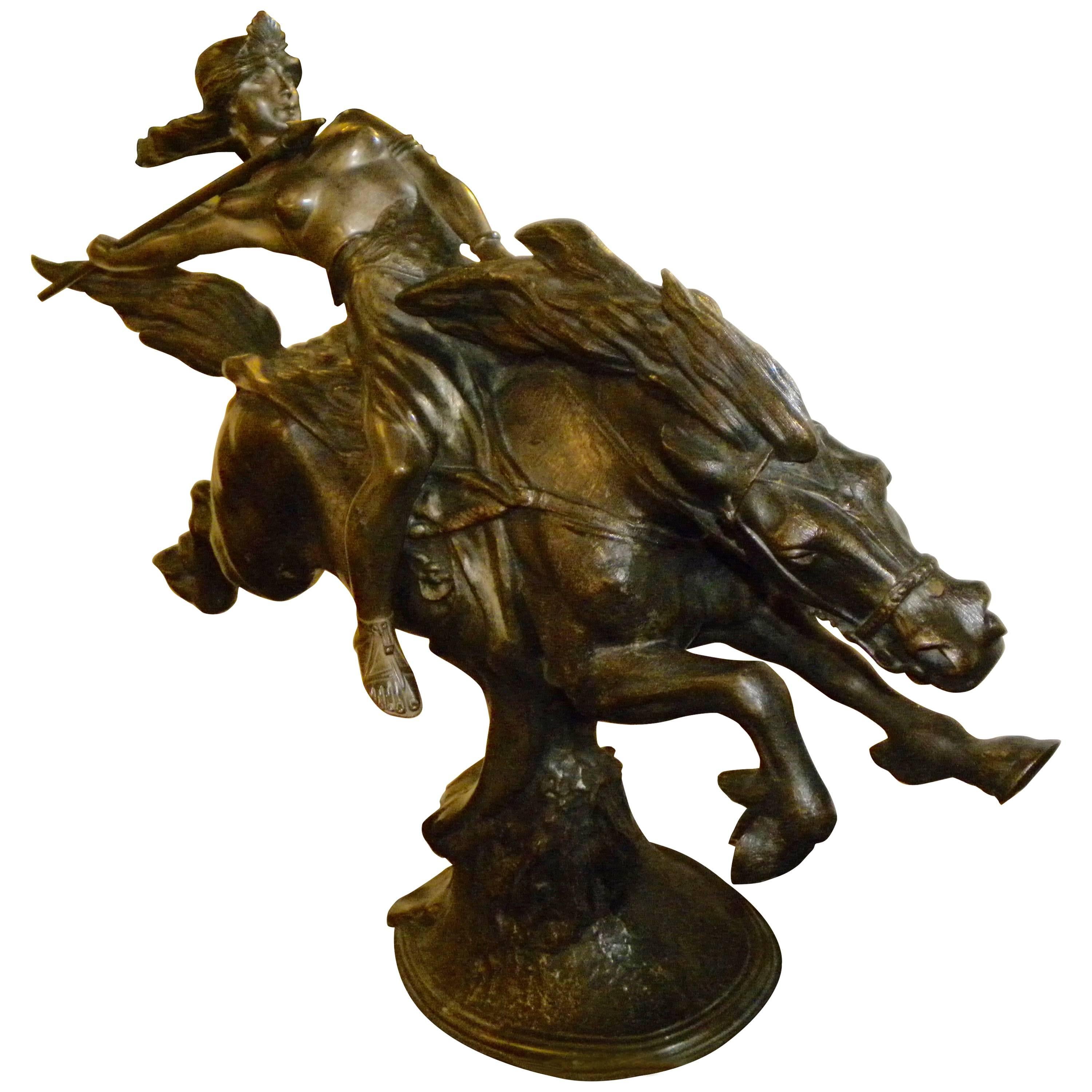 Bronze Sculpture of Amazon Woman Warrior on Horseback by Bosquet