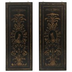 Pair of Italian Black Lacquer and Gilt Wall Screens 4