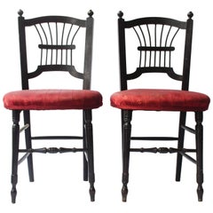 Antique Morris & Co A Pair of Ebonised Sussex Chairs Designed by Dante Gabriel Rossetti