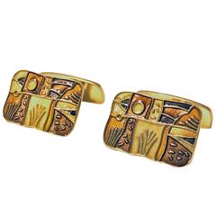 Vintage David Andersen Enamel Sterling and Vermeuil `Fall' Cufflinks, Norway, circa 1959