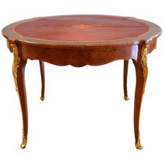 Louis XV Style Round Games Table with Bronze Details and Leather Top