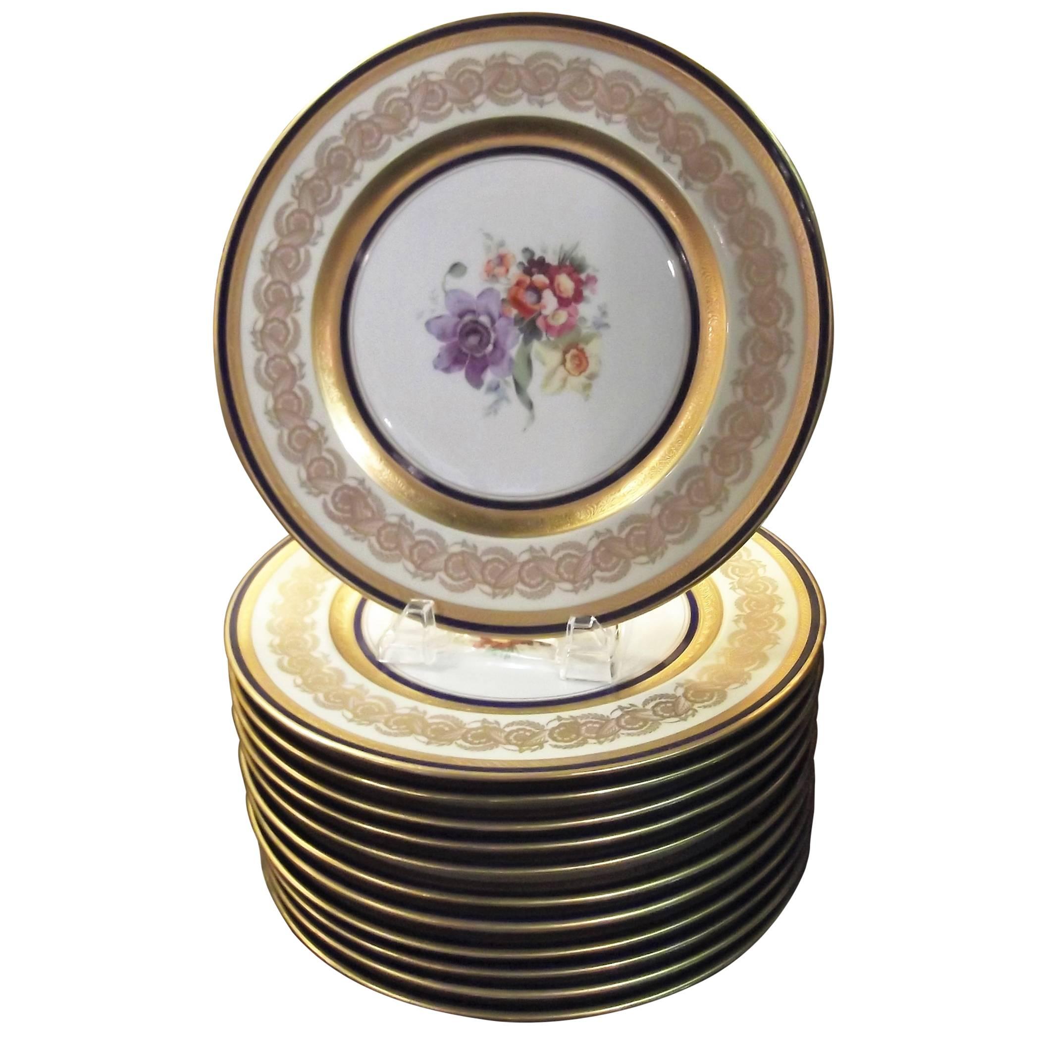 Set of 12 Cobalt Blue and Gold Cabinet Plates