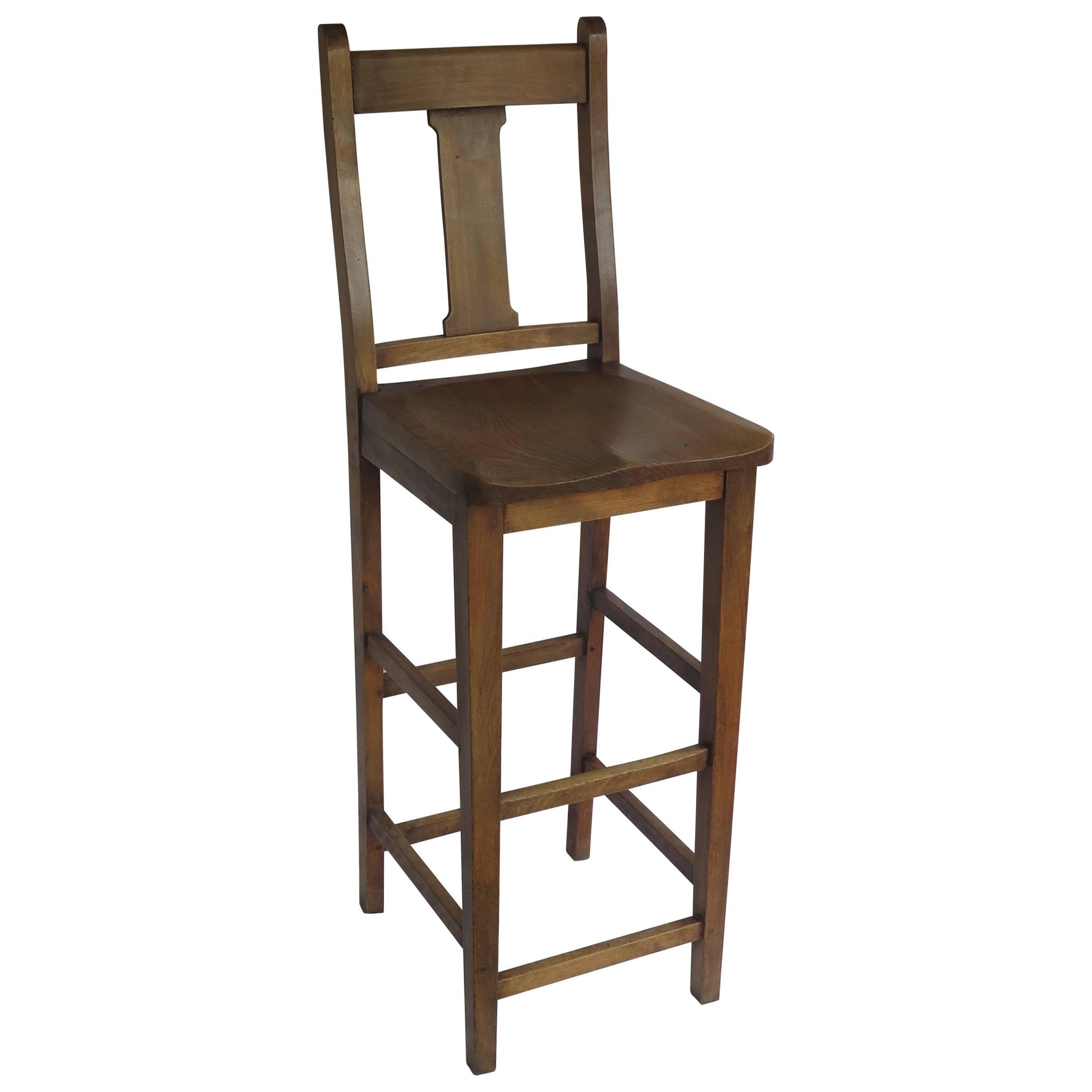 Victorian Clerk's High Chair or Kitchen Chair in Beach and Elm, English Ca. 1880