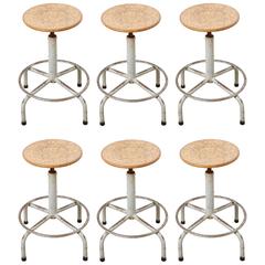 Set of Six Friso Kramer Adjustable Height Industrial Stools