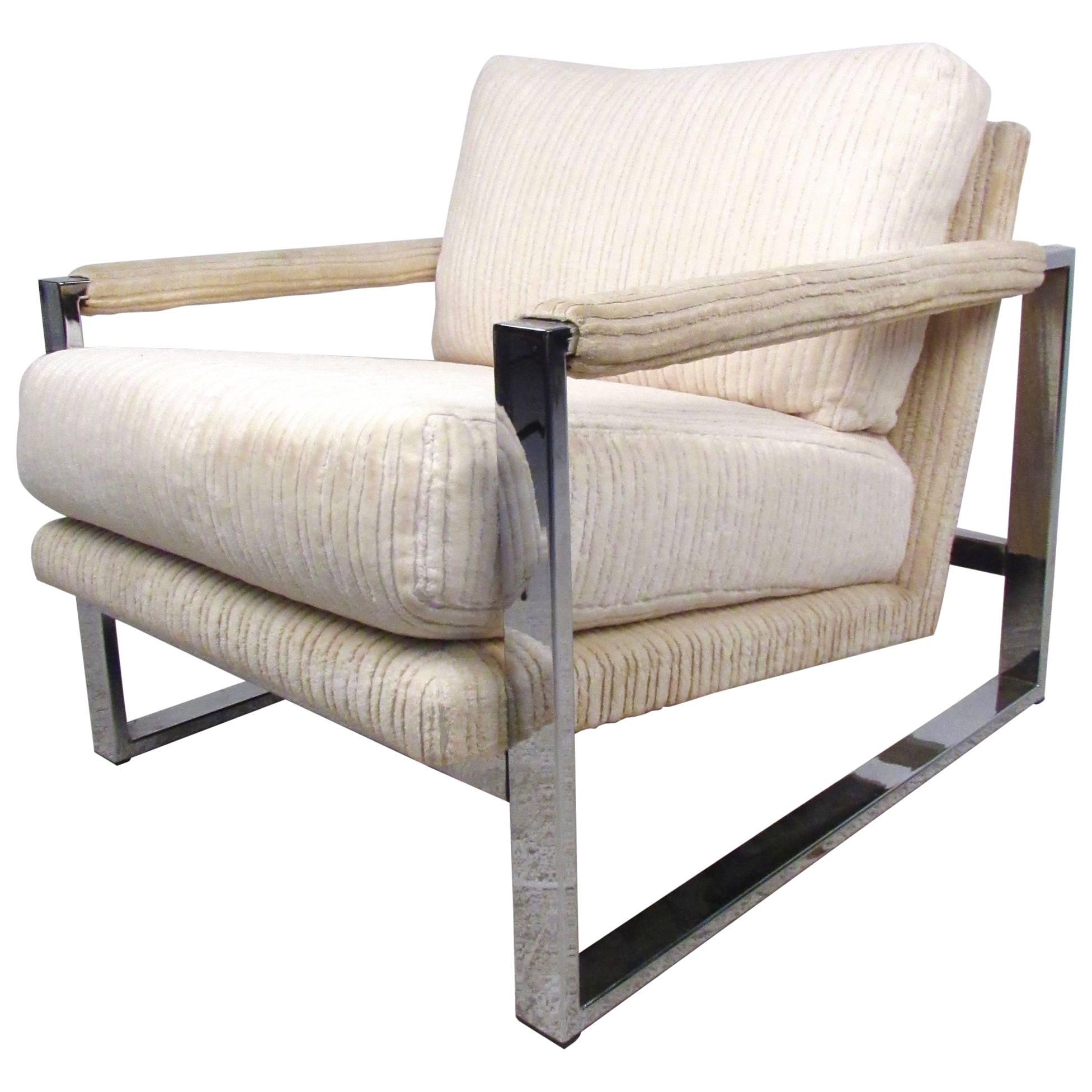 Mid-Century Modern Milo Baughman Style Chrome Lounge Chair