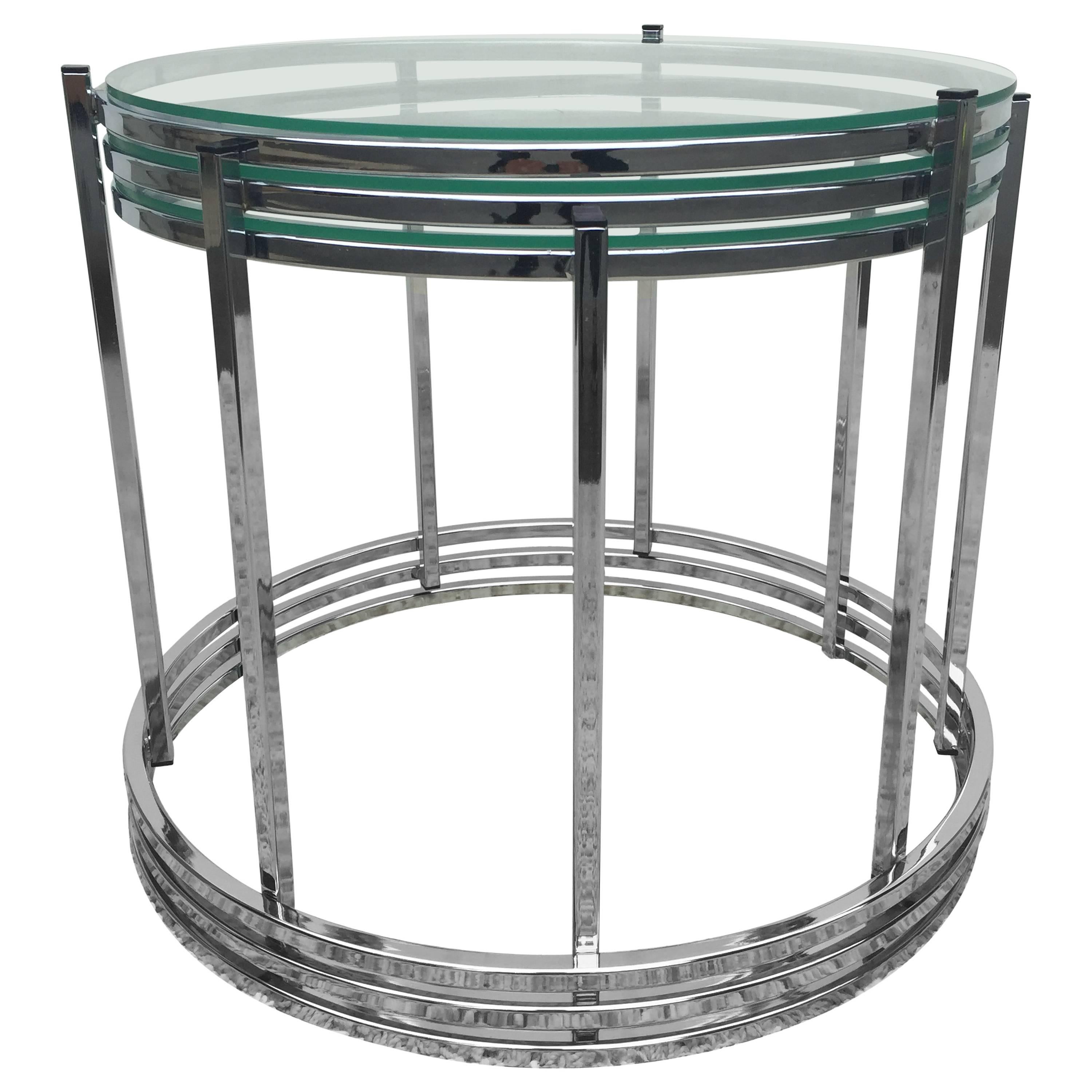 Milo Baughman Style Chrome Glass Stacking/Nesting Side Tables For Sale