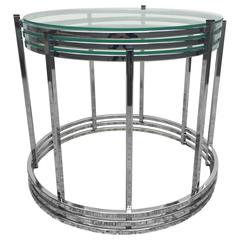 Retro Milo Baughman Style Chrome Glass Stacking/Nesting Side Tables