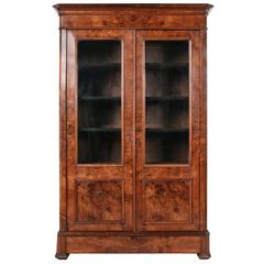 Period Louis Philippe Bookcase Bibliothèque or Vitrine of Burled Walnut