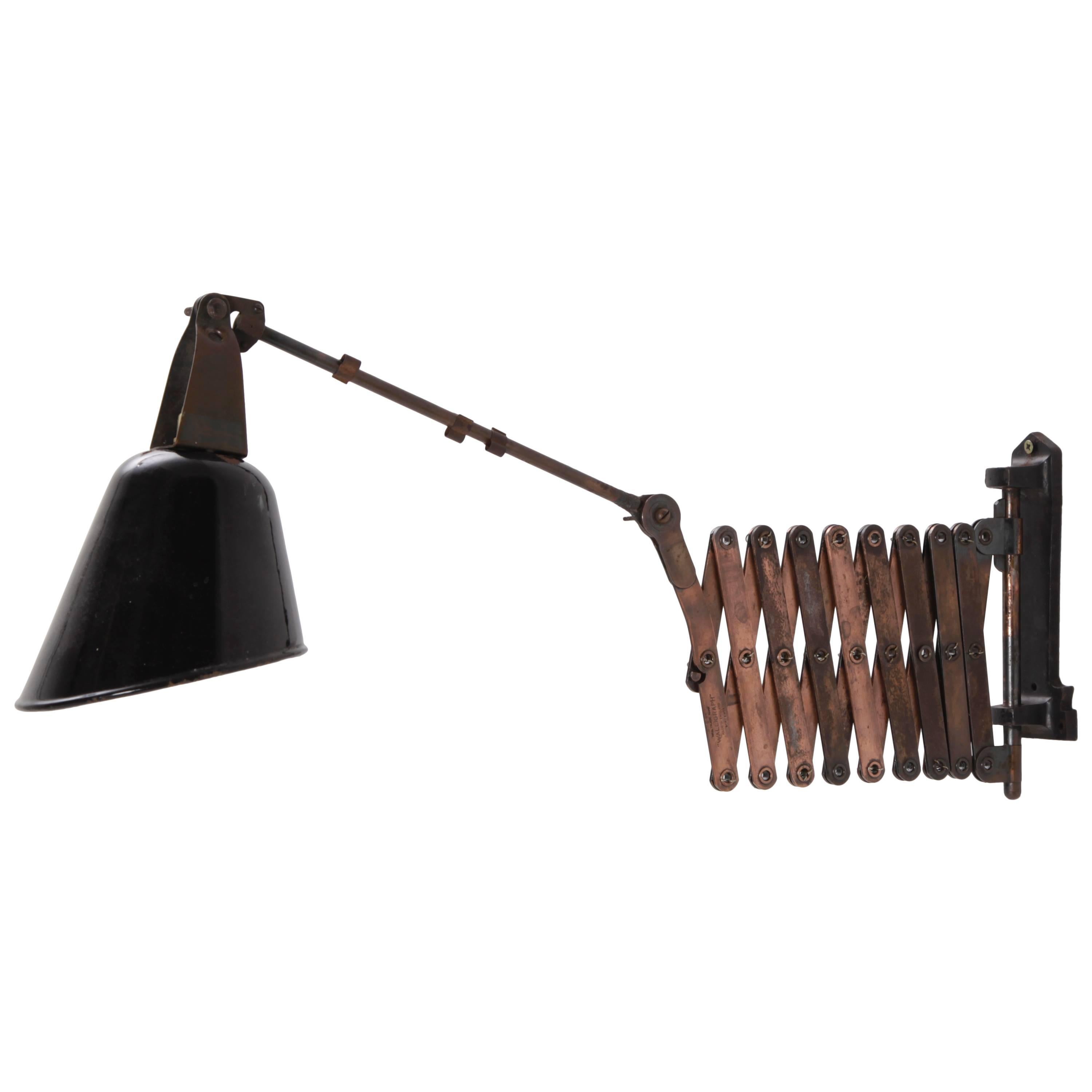 Walligraph Industrial Accordion, Scissor Wall Lamp, England, 1930s