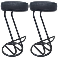 Pair of Gilbert Rohde "Z" Style Bar Stools Black Enamel