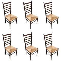 Set of Six Vintage Italian Dining Chairs in the Style of Gio Ponti