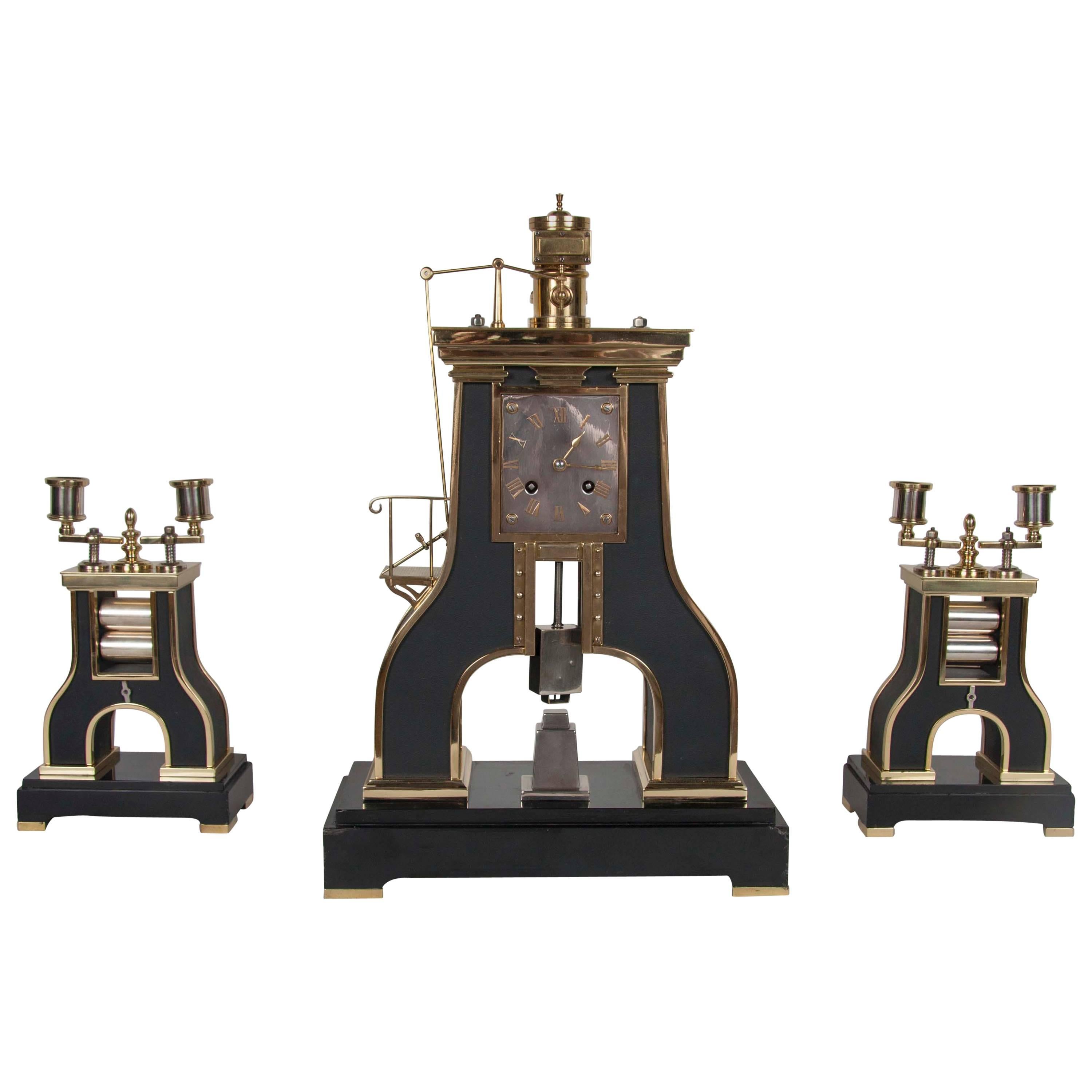 French 19th Century Clock with Matching Candelabrum
