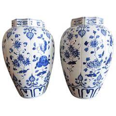 Large Pair of Chinese Blue and White Porcelain Vases