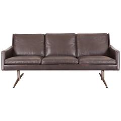 Danish Mid-Century Modern Black Leather Sofa