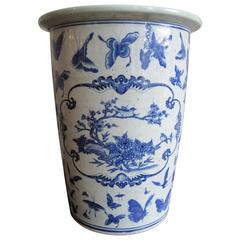 Large Chinese Blue and White Porcelain Urn with Butterfly Motif