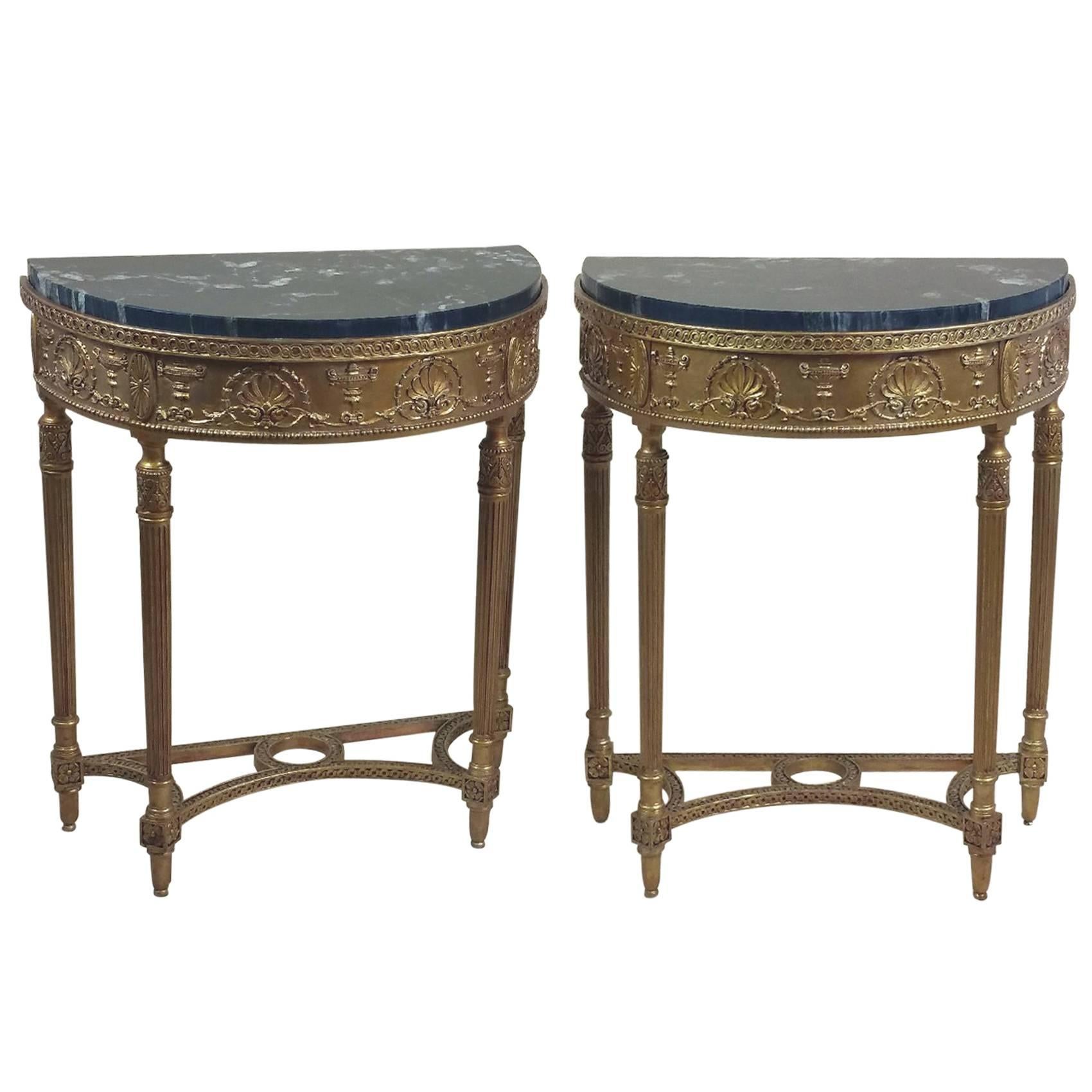 Pair of Demilune Gilt Console Tables