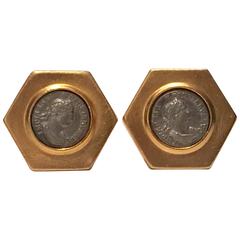 Vintage Ben Anum Gold Roman Coin Earrings