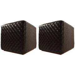Pair of Woven Leather Poufs by Enzo Mari