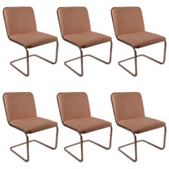 Set of Six Cantilevered Chrome Dining Chairs by Brueton