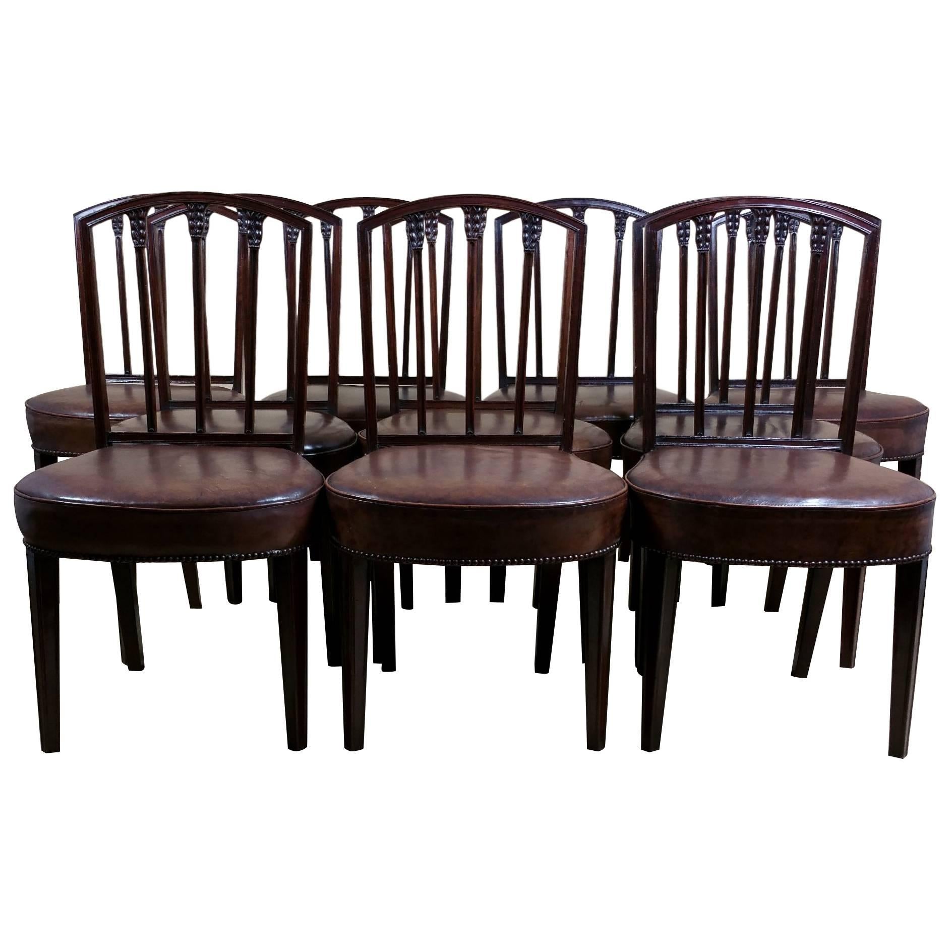 Rare Set of Ten English Mahogany 18th Century Sheraton Dining Chairs