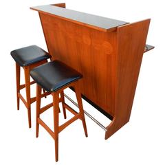 Mid-Century Danish Modern Teak Wood Dry Bar and Stools by Johannes Andersen