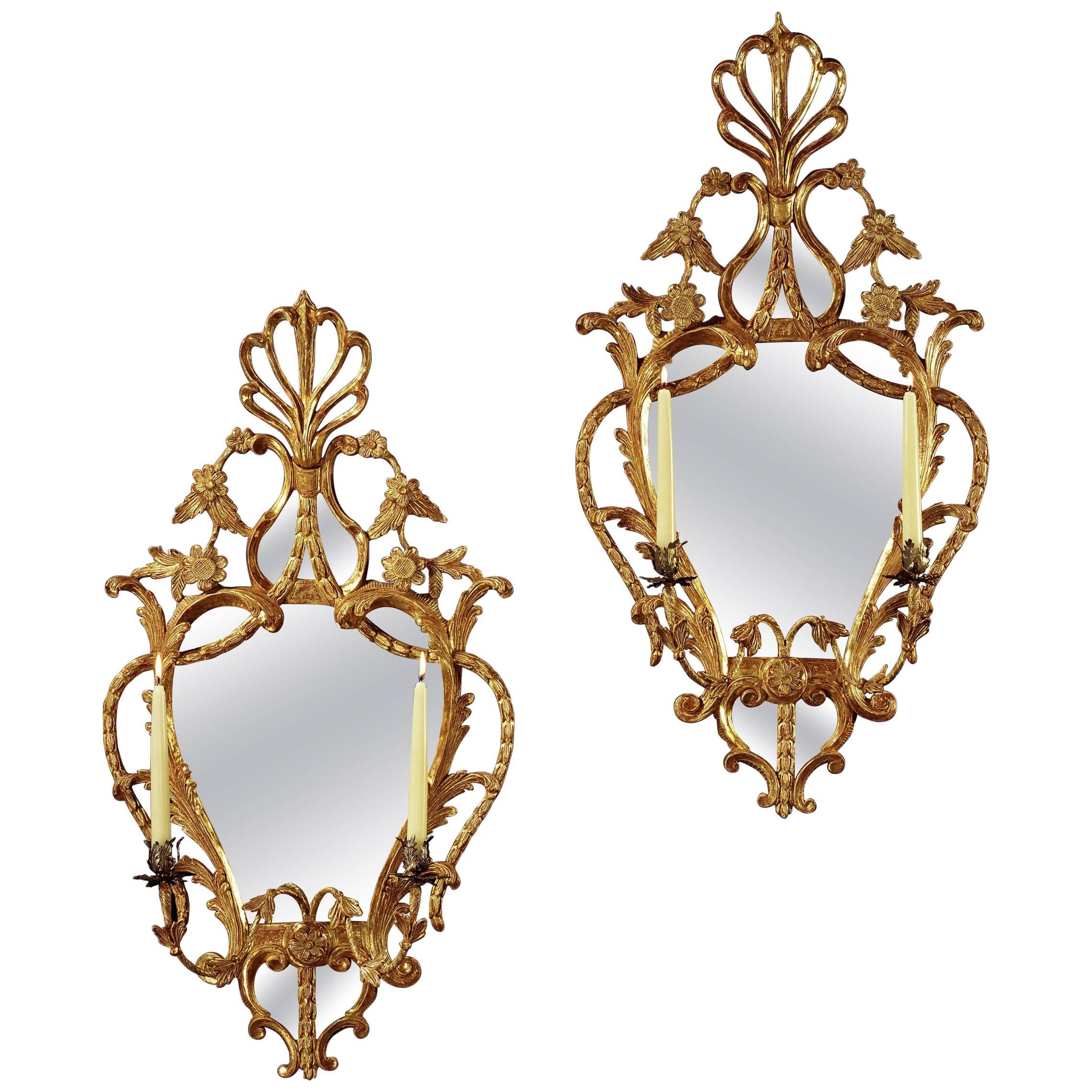 Pair of George III Carved Giltwood Girandole For Sale