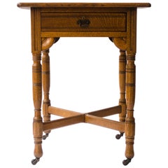 Antique Bruce Talbert Attributed, . Gothic Revival Oak Side Table With Upper Drawer 