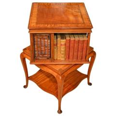 Antique Satinwood Edwardian Period Revolving Bookcase by James Shoolbred