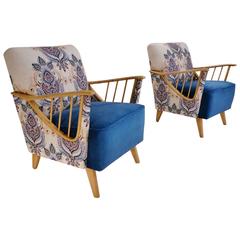 Retro Ercol Windsor Armchairs, a Pair, Newly Upholstered, circa 1950s, English
