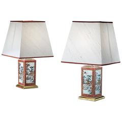 Pair of Kengo Imari Toguri Porcelain Bottles Mounted as Lamps 7