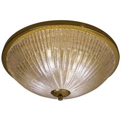 Large Flush Light Brass and Crystal by Hillebrand, 1970s, German