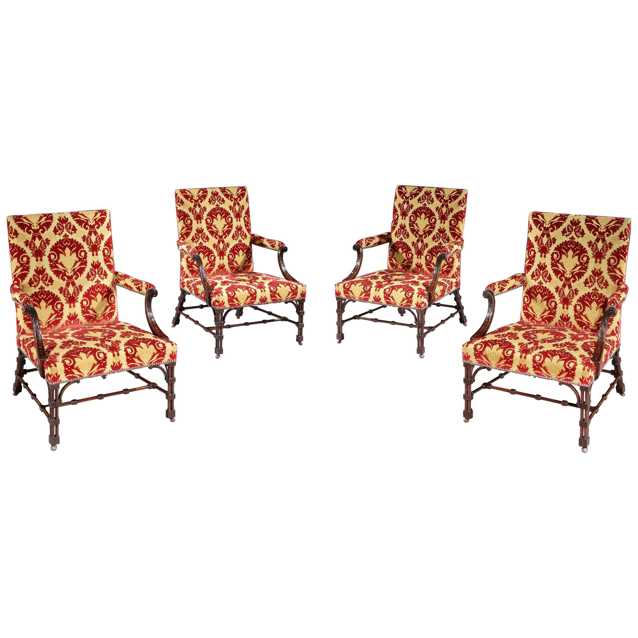 Set of Four George III Mahogany Library Armchairs Attributed to Gillows For Sale