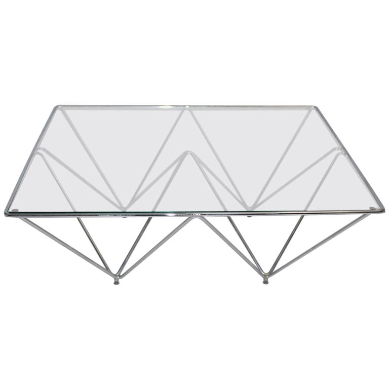 Modern Vintage Metal Glass Coffee Table Sofa Table Paolo Piva Style
