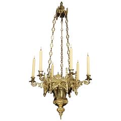 Louis XVIII Six-Light Gothic Brass Chandelier