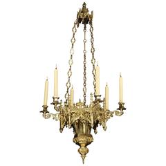 Louis XVIII Six-Light Gothic Brass Chandelier 1