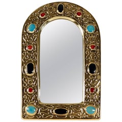 1960s Gilded Enameled Ceramic "Jewel mirror" by François Lembo