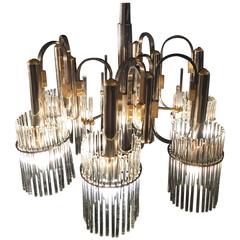 Luxurious Crystal and Brass Chandelier by Gaetano Sciolari, 1970s 11