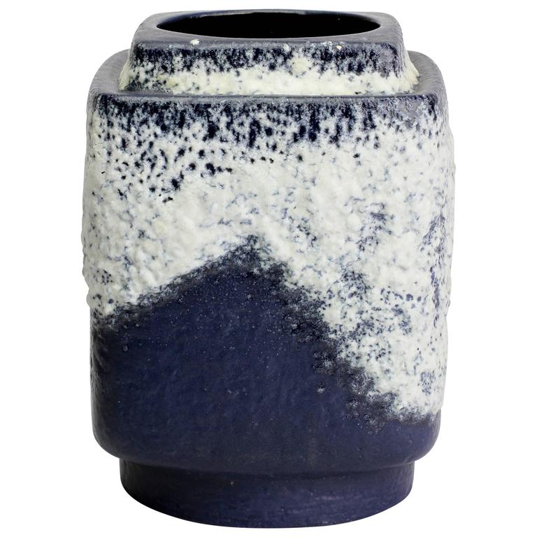 MidCentury Modern Blue and White Square Vase by Dümler and Breiden