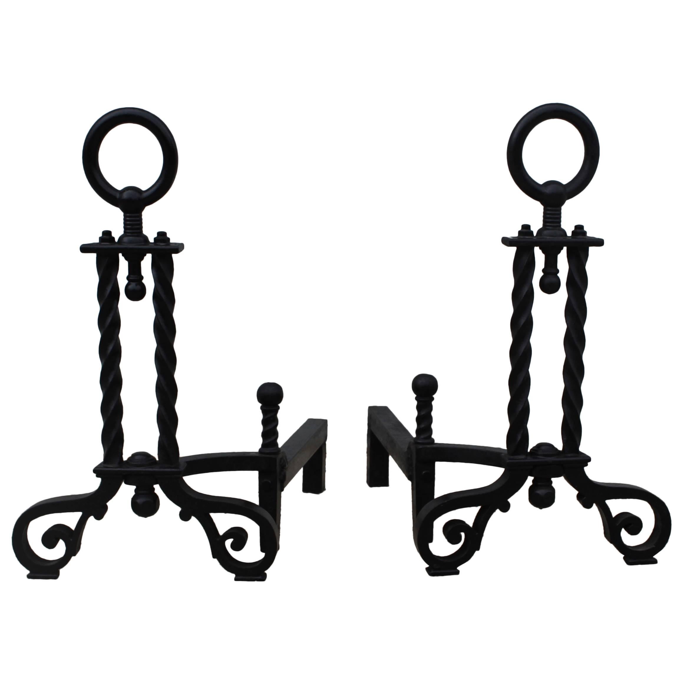 Bradley & Hubbard Cast Iron Andirons For Sale