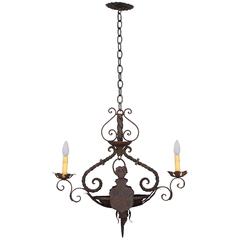 1920s Spanish Revival Wrought Iron Chandelier