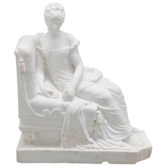 Large French 19th Century Carrara Marble Statue Reclining Lady in Period Dress