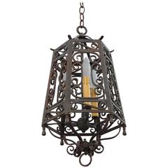 1920s Spanish Revival Wrought Iron Pendant Light