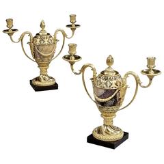 Pair of George III Ormolu-Mounted Cliff Blue Vein Blue John Candle Vases 8