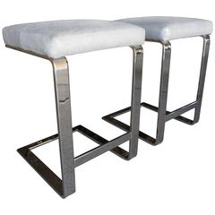 Pair of Nickel Plated Counter Stools Attributed to Leon Rosen for Pace  C. 1970s