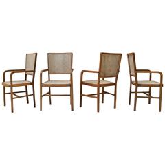 Set of Four Unique Teak and Cane South Asian Dining Chairs