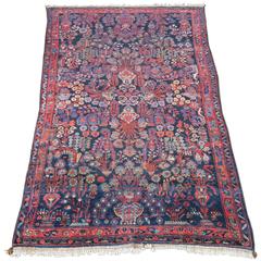 Antique Lilihan Carpet with Four Repeated Inscriptions Midnight Blue Millefleurs