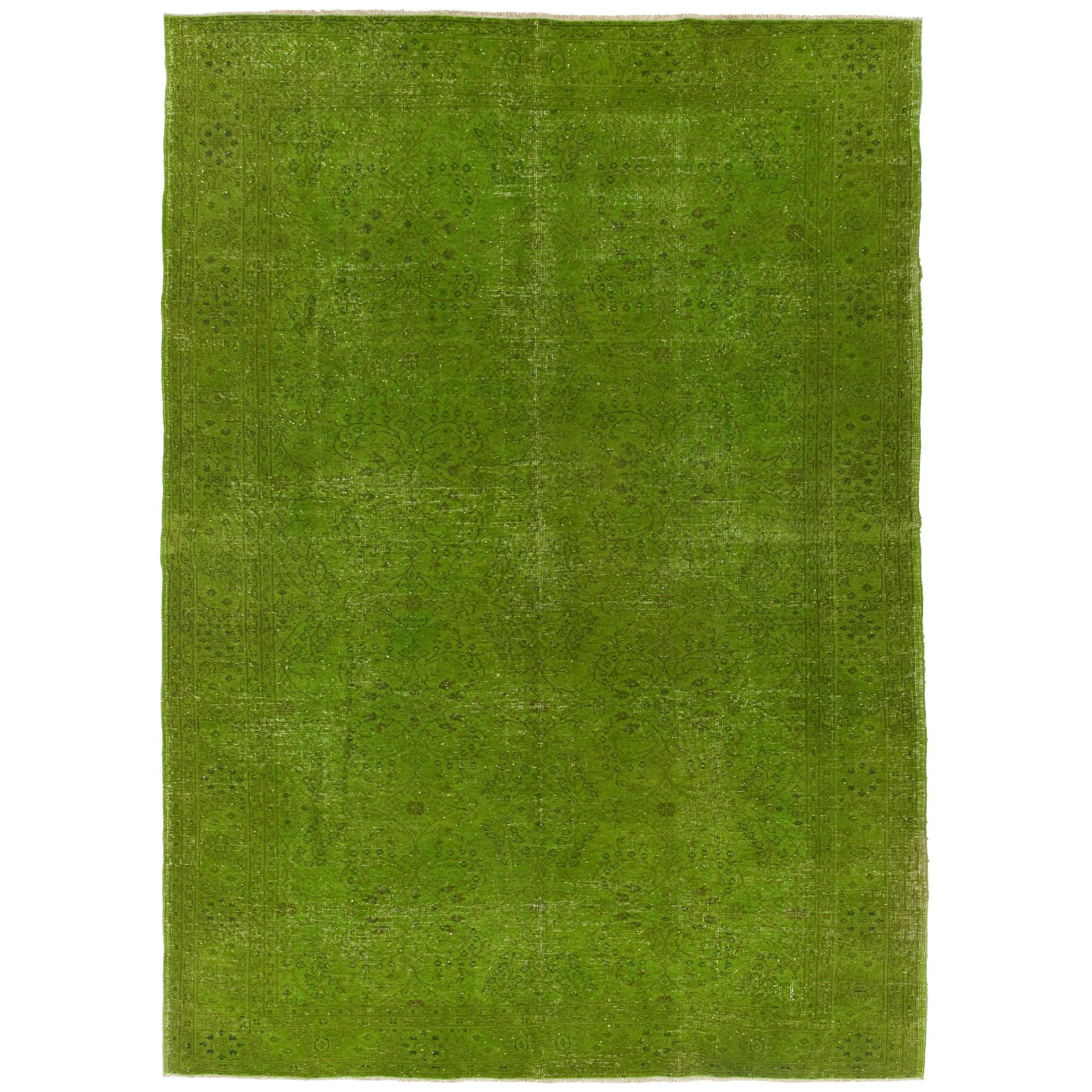 Mid-Century Turkish Rug Over-Dyed in Green Color