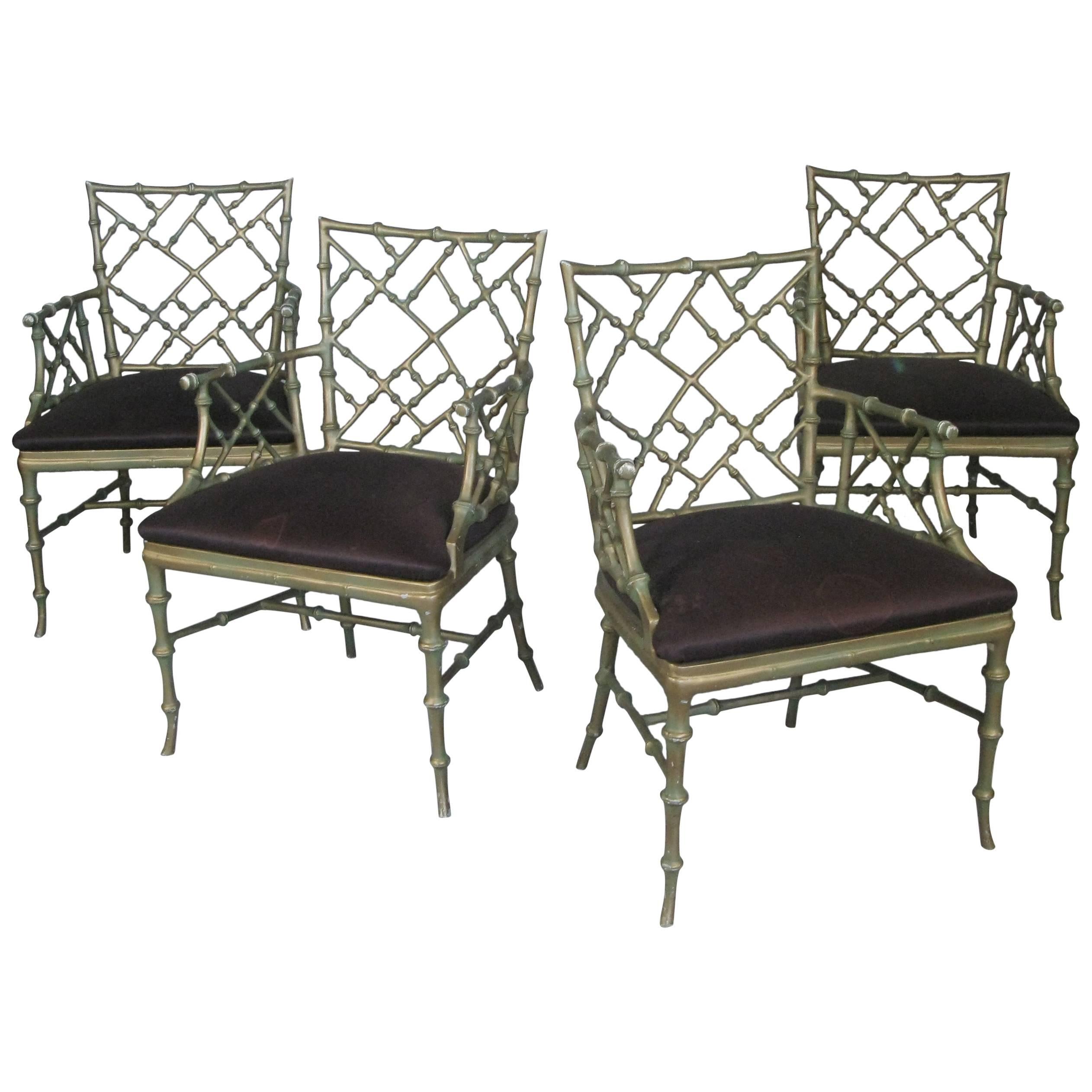 Set of Four Vintage Metal Bamboo Armchairs by Phyllis Morris